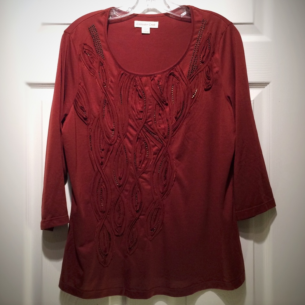 Coldwater Creek top w/ stitching & bead